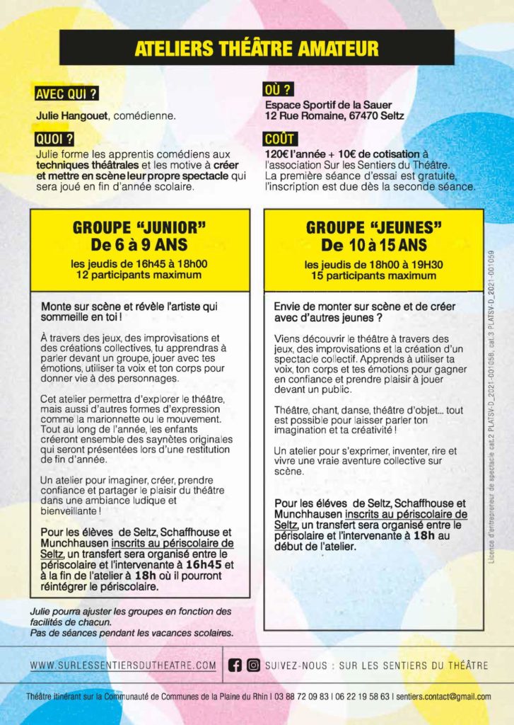 ATELIERS THÉÂTRE HEBDOMADAIRE SELTZ
